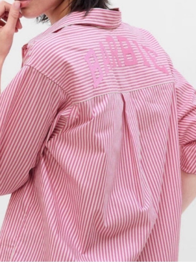 Nwt Gap X Barbie Pink Stripe Organic Cotton Big Shirt Xs
